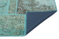 Iskece 24991 Turquoise Patchwork Wool Handmade Area Rug 5'3" x 7'7"