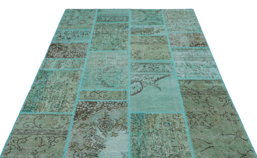 Iskece 24991 Turquoise Patchwork Wool Handmade Area Rug 5'3" x 7'7"
