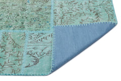 Iskece 25015 Turquoise Patchwork Wool Handmade Area Rug 5'3" x 7'7"