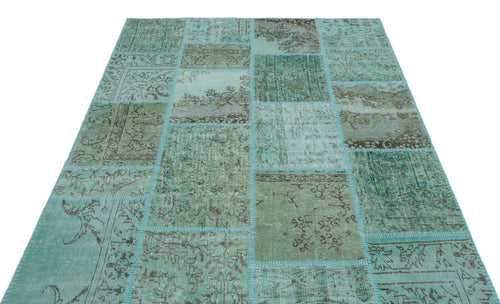 Iskece 25015 Turquoise Patchwork Wool Handmade Area Rug 5'3" x 7'7"