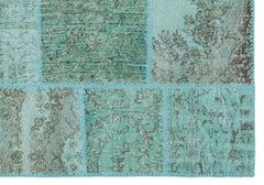 Iskece 25015 Turquoise Patchwork Wool Handmade Area Rug 5'3" x 7'7"