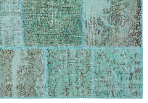 Iskece 25015 Turquoise Patchwork Wool Handmade Area Rug 5'3" x 7'7"