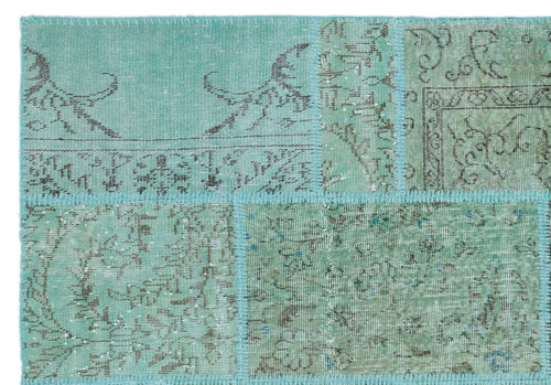 Iskece 25015 Turquoise Patchwork Wool Handmade Area Rug 5'3" x 7'7"
