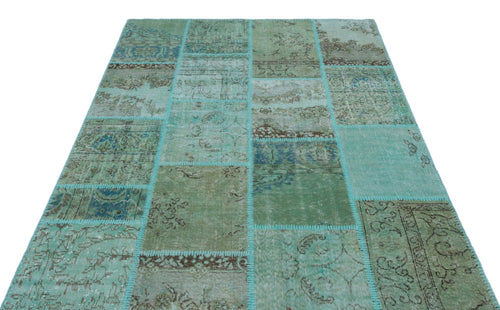 Iskece 25019 Turquoise Patchwork Wool Handmade Area Rug 5'3" x 7'7"
