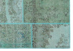 Iskece 25019 Turquoise Patchwork Wool Handmade Area Rug 5'3" x 7'7"
