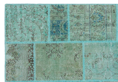 Iskece 25019 Turquoise Patchwork Wool Handmade Area Rug 5'3" x 7'7"