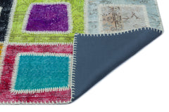 Iskece 25022 Beige Patchwork Wool Handmade Area Rug 5'3" x 7'10"