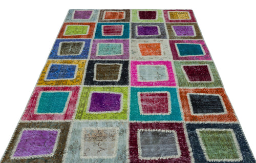Iskece 25022 Beige Patchwork Wool Handmade Area Rug 5'3" x 7'10"