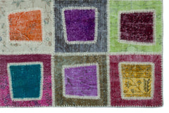 Iskece 25022 Beige Patchwork Wool Handmade Area Rug 5'3" x 7'10"