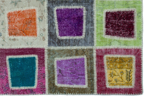 Iskece 25022 Beige Patchwork Wool Handmade Area Rug 5'3" x 7'10"