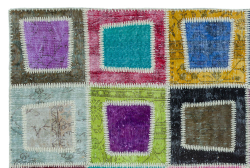 Iskece 25022 Beige Patchwork Wool Handmade Area Rug 5'3" x 7'10"