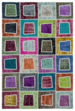 Iskece 25022 Beige Patchwork Wool Handmade Area Rug 5'3" x 7'10"