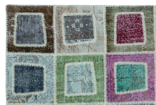 Iskece 25035 Beige Patchwork Wool Handmade Area Rug 5'3" x 7'10"