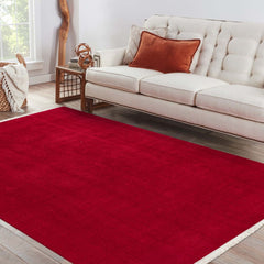 Natural Latex Area Rug - Modern Red Non Slip 9 mm Pile Rug for Living Room