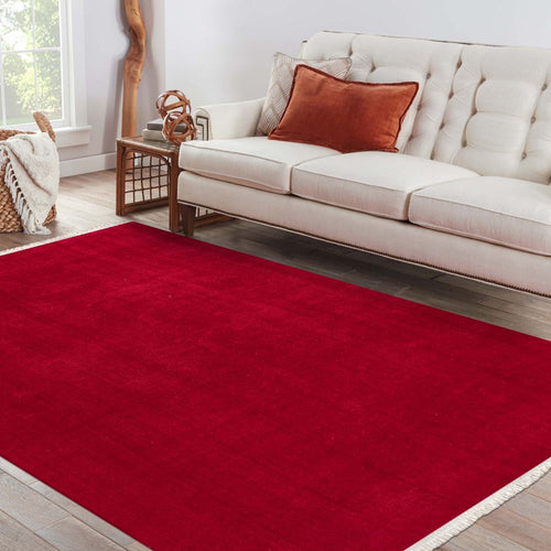 Natural Latex Area Rug - Modern Red Non Slip 9 mm Pile Rug for Living Room