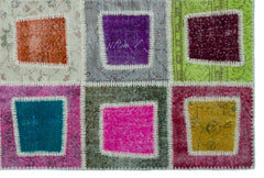 Iskece 25040 Beige Patchwork Wool Handmade Area Rug 5'3" x 7'10"