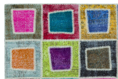 Iskece 25040 Beige Patchwork Wool Handmade Area Rug 5'3" x 7'10"