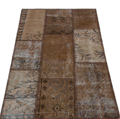 Iskece 25048 Brown Patchwork Wool Handmade Area Rug 2'7" x 4'11"