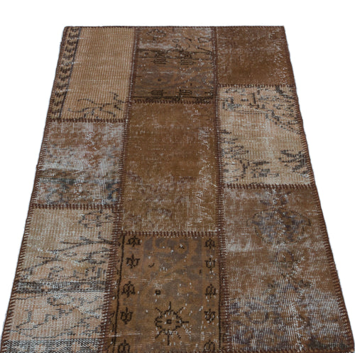 Iskece 25048 Brown Patchwork Wool Handmade Area Rug 2'7" x 4'11"