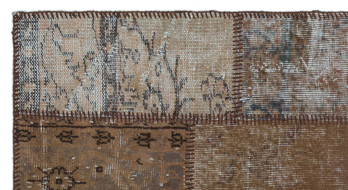 Iskece 25048 Brown Patchwork Wool Handmade Area Rug 2'7" x 4'11"