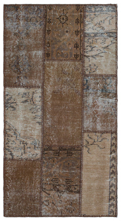 Iskece 25048 Brown Patchwork Wool Handmade Area Rug 2'7" x 4'11"