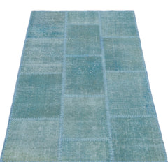 Iskece 25050 Turquoise Patchwork Wool Handmade Area Rug 2'7" x 4'11"