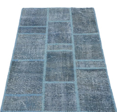 Iskece 25052 Blue Patchwork Wool Handmade Area Rug 2'7" x 4'11"