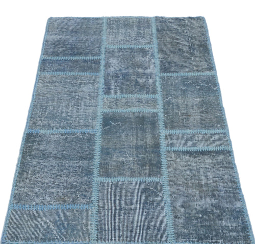 Iskece 25052 Blue Patchwork Wool Handmade Area Rug 2'7" x 4'11"