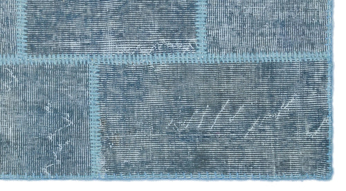 Iskece 25052 Blue Patchwork Wool Handmade Area Rug 2'7" x 4'11"