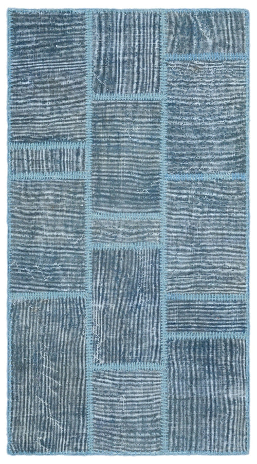 Iskece 25052 Blue Patchwork Wool Handmade Area Rug 2'7" x 4'11"