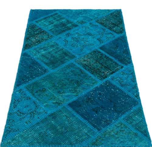 Iskece 25057 Turquoise Patchwork Wool Handmade Area Rug 2'7" x 4'11"