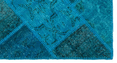 Iskece 25057 Turquoise Patchwork Wool Handmade Area Rug 2'7" x 4'11"