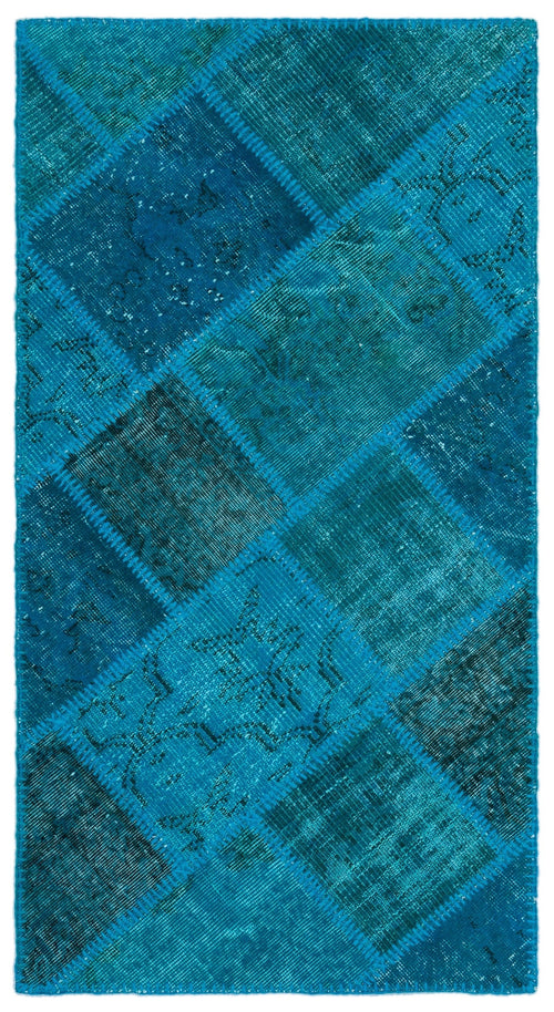 Iskece 25057 Turquoise Patchwork Wool Handmade Area Rug 2'7" x 4'11"