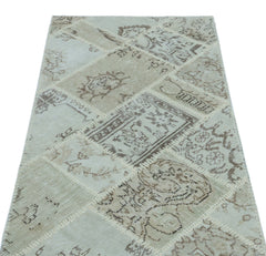 Iskece 25059 Beige Patchwork Wool Handmade Area Rug 2'7" x 4'11"