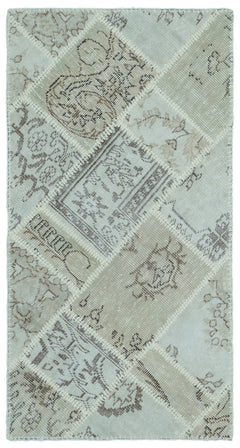 Iskece 25059 Beige Patchwork Wool Handmade Area Rug 2'7" x 4'11"