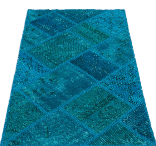 Iskece 25064 Turquoise Patchwork Wool Handmade Area Rug 2'7" x 4'11"