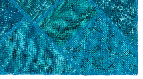 Iskece 25064 Turquoise Patchwork Wool Handmade Area Rug 2'7" x 4'11"