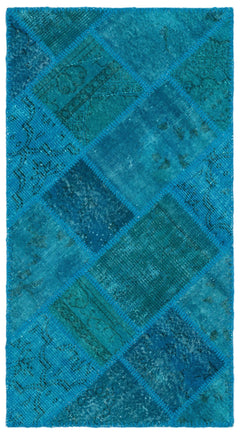 Iskece 25064 Turquoise Patchwork Wool Handmade Area Rug 2'7" x 4'11"