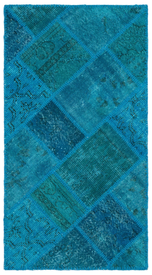 Iskece 25064 Turquoise Patchwork Wool Handmade Area Rug 2'7" x 4'11"