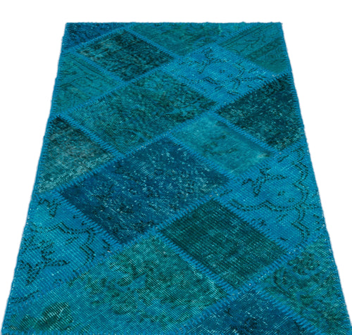 Iskece 25065 Turquoise Patchwork Wool Handmade Area Rug 2'7" x 4'11"