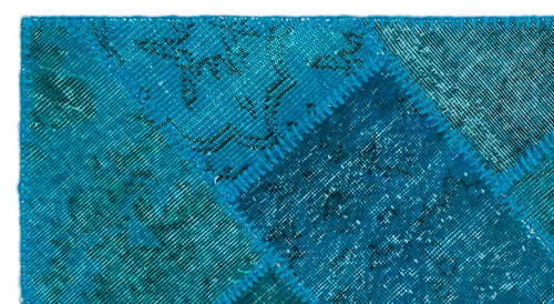 Iskece 25065 Turquoise Patchwork Wool Handmade Area Rug 2'7" x 4'11"