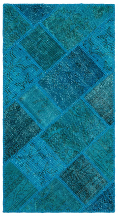 Iskece 25065 Turquoise Patchwork Wool Handmade Area Rug 2'7" x 4'11"