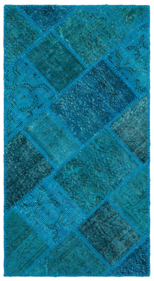 Iskece 25065 Turquoise Patchwork Wool Handmade Area Rug 2'7" x 4'11"