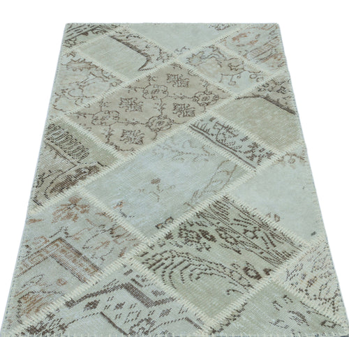 Iskece 25070 Beige Patchwork Wool Handmade Area Rug 2'7" x 4'11"