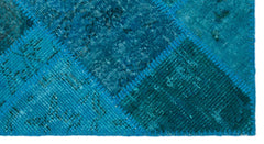 Iskece 25071 Turquoise Patchwork Wool Handmade Area Rug 2'7" x 4'11"