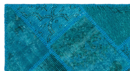 Iskece 25071 Turquoise Patchwork Wool Handmade Area Rug 2'7" x 4'11"