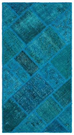 Iskece 25071 Turquoise Patchwork Wool Handmade Area Rug 2'7" x 4'11"