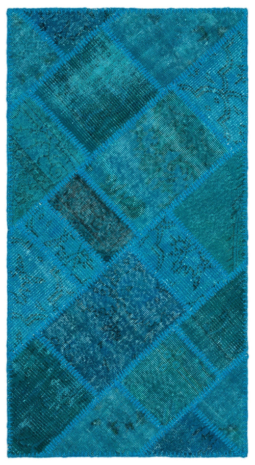 Iskece 25071 Turquoise Patchwork Wool Handmade Area Rug 2'7" x 4'11"