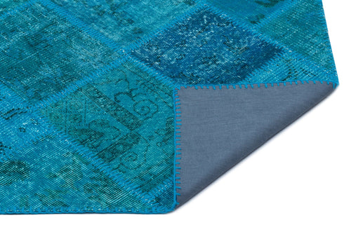 Iskece 25072 Turquoise Patchwork Wool Handmade Area Rug 2'7" x 4'11"