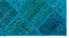 Iskece 25072 Turquoise Patchwork Wool Handmade Area Rug 2'7" x 4'11"